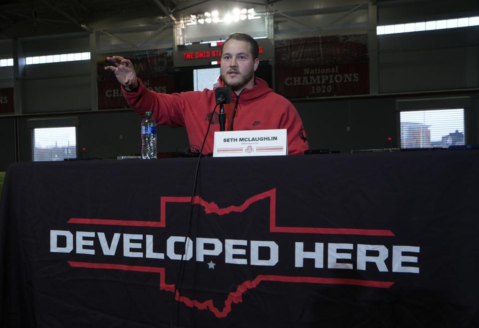 Ohio State center Seth McLaughlin talks with the media during his first sit-down interview since transferring from Alabama.