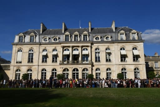 French President Emmanuel Macron welcomed the public at the Elysee Palace in Paris