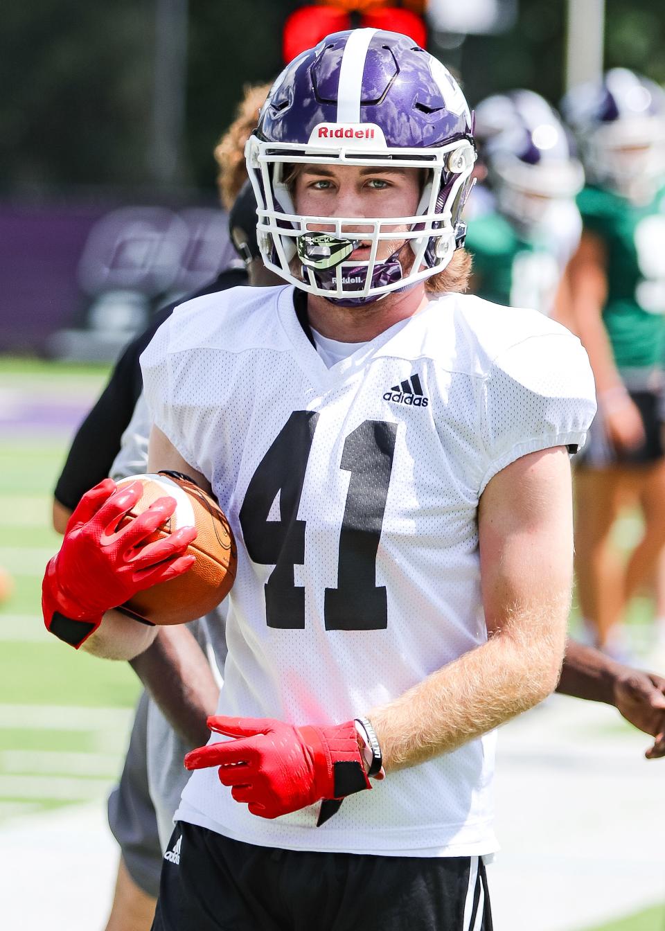 Curry College's Jacob Coulstring, of Rockland, during practice on Friday, August 11, 2023.