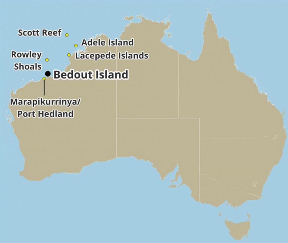 PHOTO: Location of Bedout Island off the north-western coast of Australia.  (ESRI World Imagery, CC BY 4.0.)