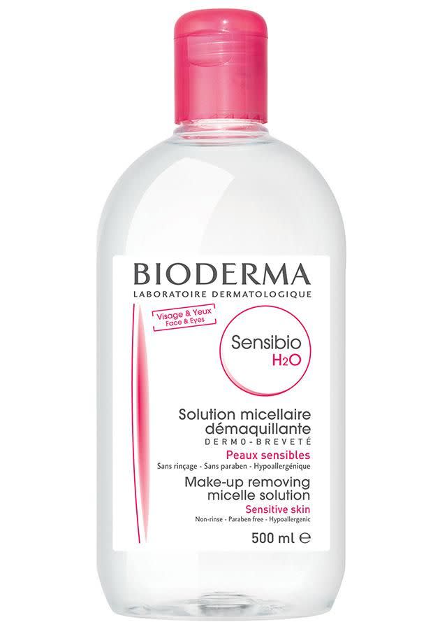 The model is a massive fan of Bioderma's fragrance-free micellar solution.