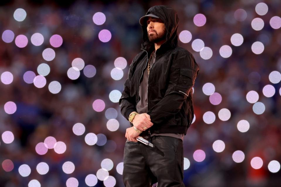 Eminem performs at the 2022 Super Bowl Halftime Show at SoFi Stadium in LA. Getty Images