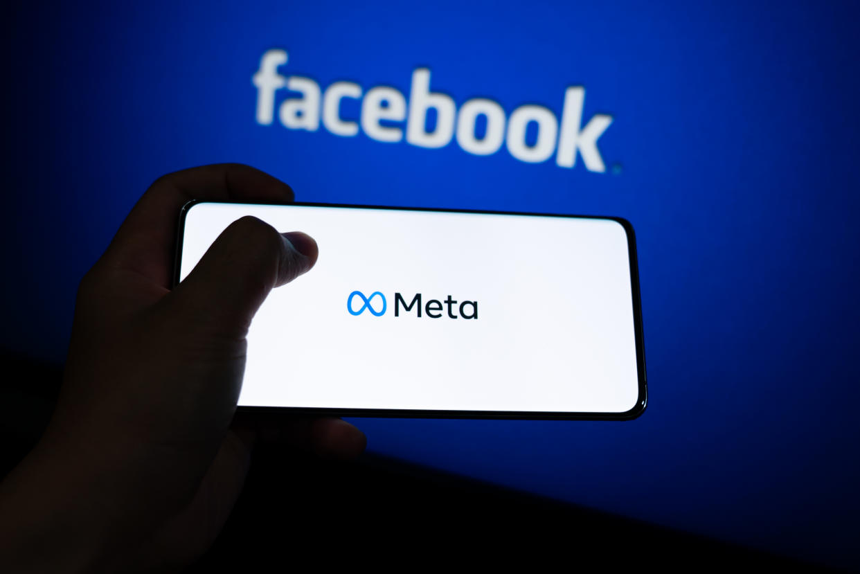 A Meta logo and a Facebook logo. Getty. 