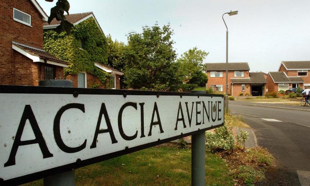Street sign on Acacia Avenue in Mickleover, Derby