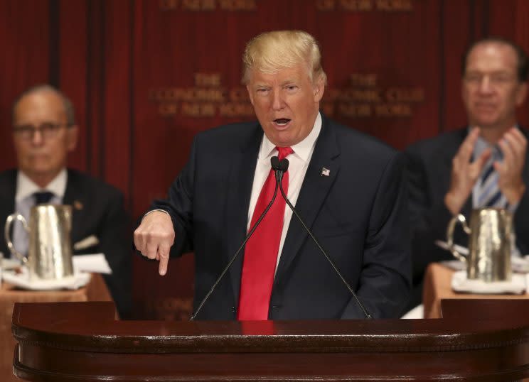 Donald Trump speaks at the Economic Club of New York in Manhattan. (Photo: Seth Wenig/AP)