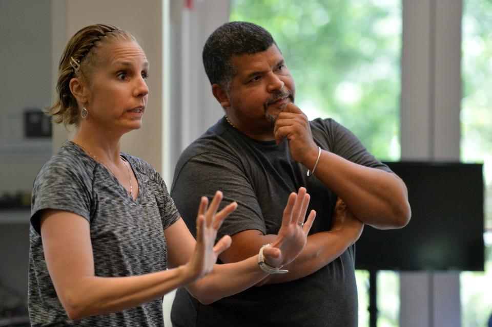 Ballet mistress Monica Isla instructs dancers during a recent rehearsal with Sarasota Cuban Ballet School co-founder Ariel Serrano. The Sarasota Cuban Ballet School will present Cuban Choreography Showcase on April 22, 2023 at the Sarasota Opera House. 