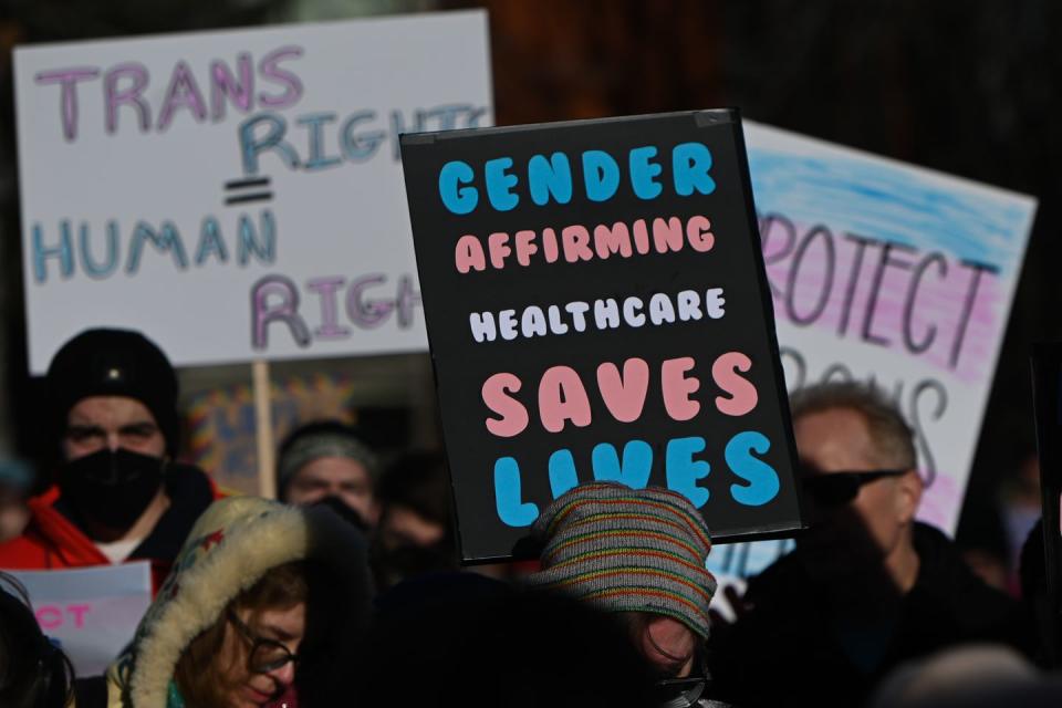 protest sign that reads gender affirming healthcare saves lives