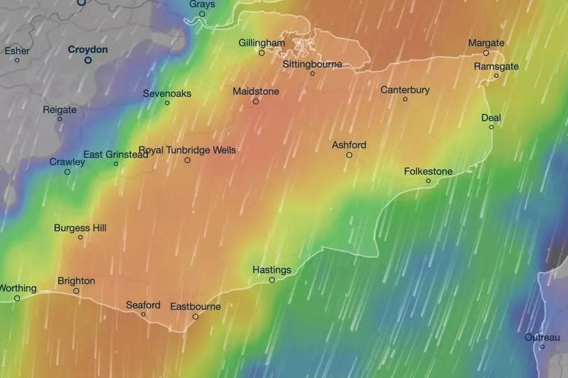 10 days of rainfall will occur over just three hours according to one weather map