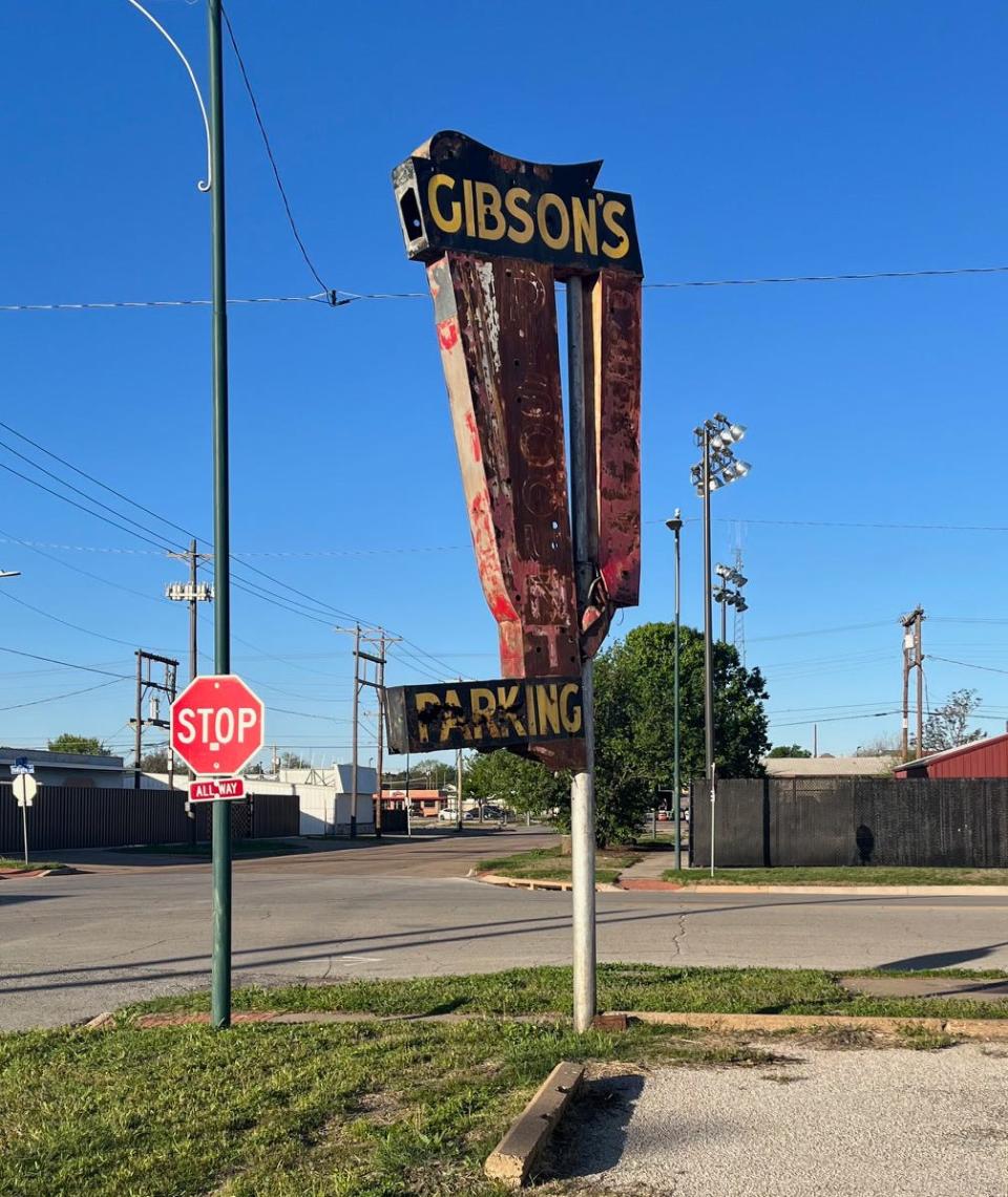 A rusting sign on 12th Street is the last memento of the Gibson's Discount Centers presence in Wichita Falls.