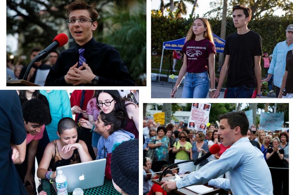 Algunos de los jóvenes activistas, estudiantes y egresados recientes de la escuela en Parkland, Florida, golpeada por una masacre en la que un tiraodr mató a 17 personas. (Vanity Fair/Archivo Yahoo)