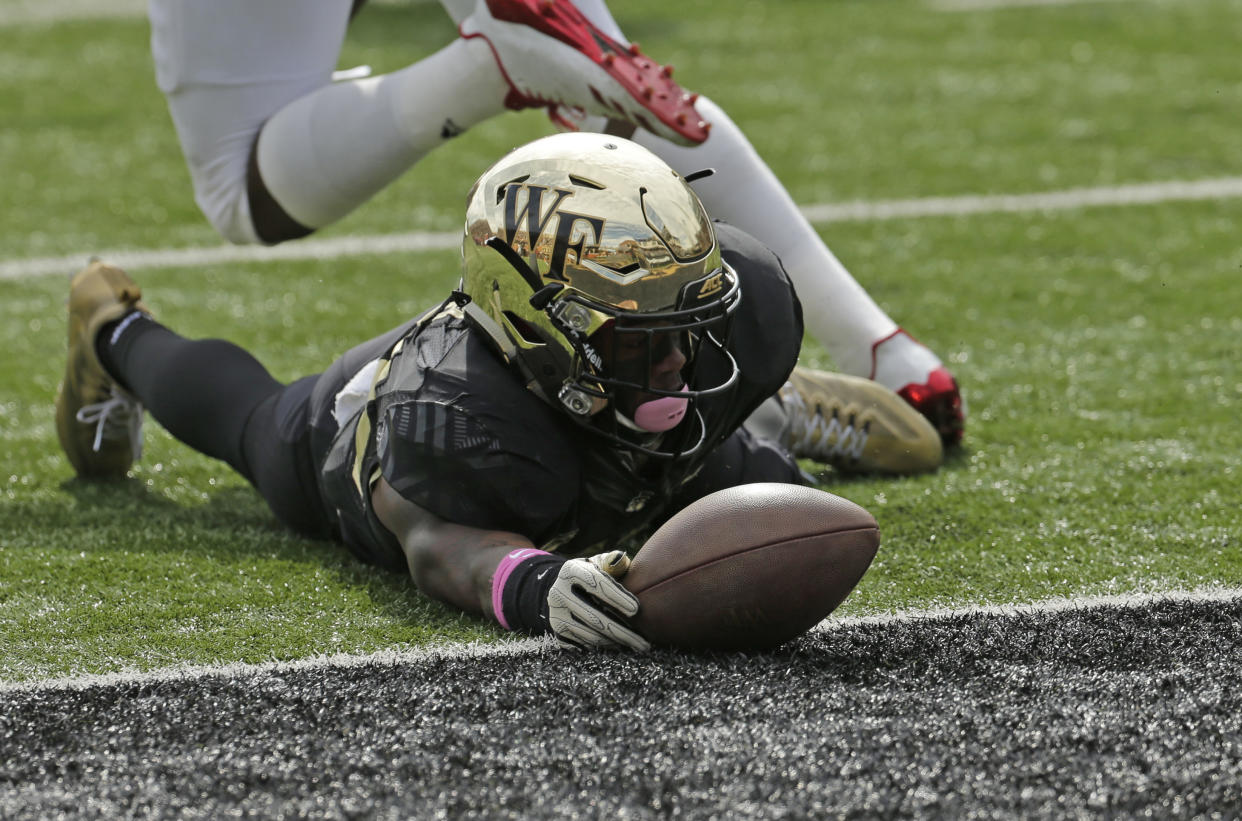 Wake Forest’s Greg Dortch had nine touchdowns in 2017. (AP Photo)