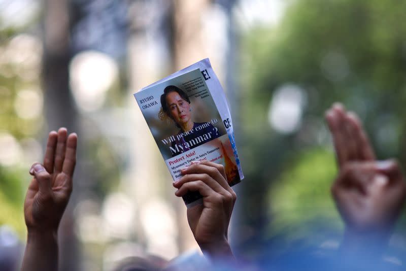 Protest marking the second anniversary of Myanmar's 2021 military coup outside Myanmar Embassy, in Bangkok