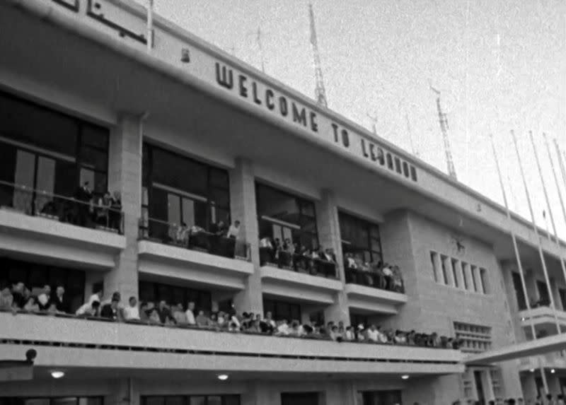 Crowd gather at Beirut airport to welcome beauty queens from European countries arriving in Beirut to contest the title of "Miss Europe\