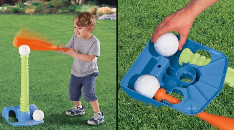 Spring sports may not be in session, but your toddler can still practice their swing with this t-ball set.
