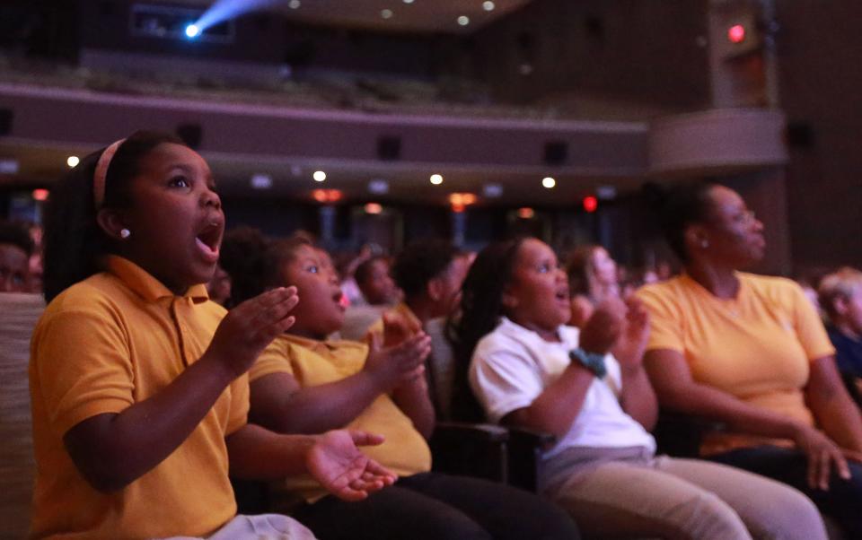 Students from Andrea B. Williams Elementary sing along during the Savannah Music Festival Musical Explorers concert at Trustees Theater. 