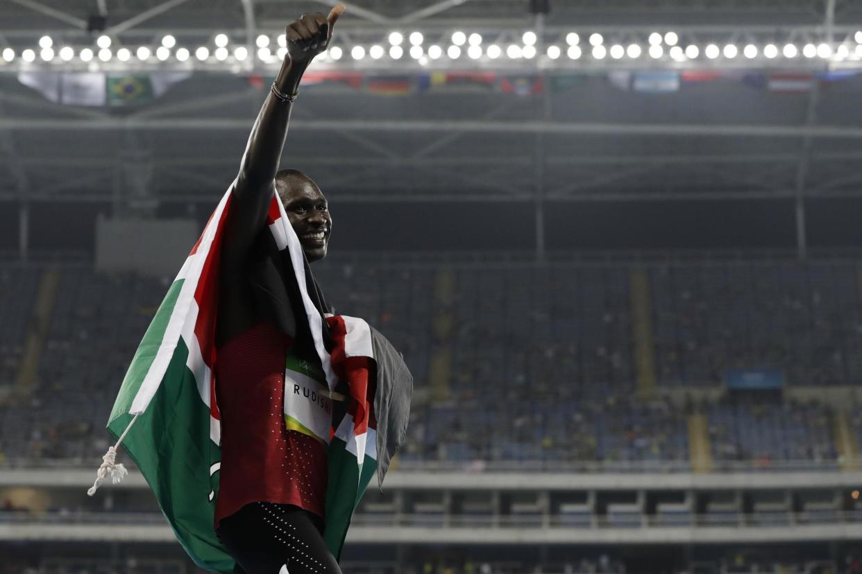 Golden moment: Rudisha celebrates winning the 800m in Rio in 2016: AP