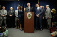 <p>District Attorney Kevin Steele holds a news conference after a mistrial in Bill Cosby’s sexual assault case in Norristown, Pa., Saturday, June 17, 2017. Cosby’s trial ended without a verdict after jurors failed to reach a unanimous decision. (AP Photo/Matt Rourke) </p>