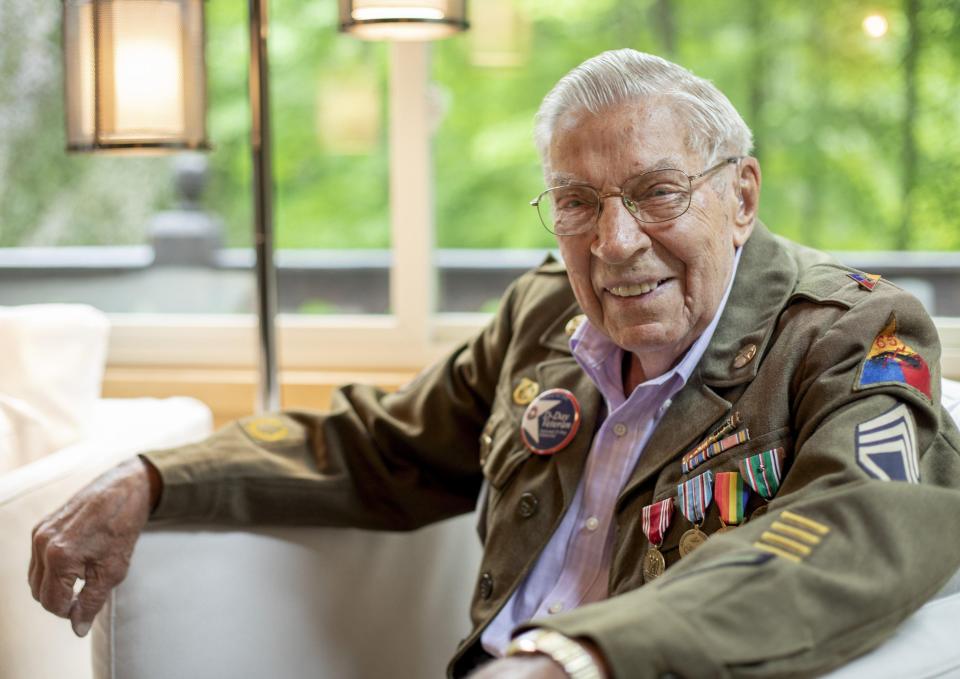 Lawrence McCauley, shown in 2020 at the age of 97, was honored with the French Legion of Honor medal for his part in the D-Day invasion during World War II.