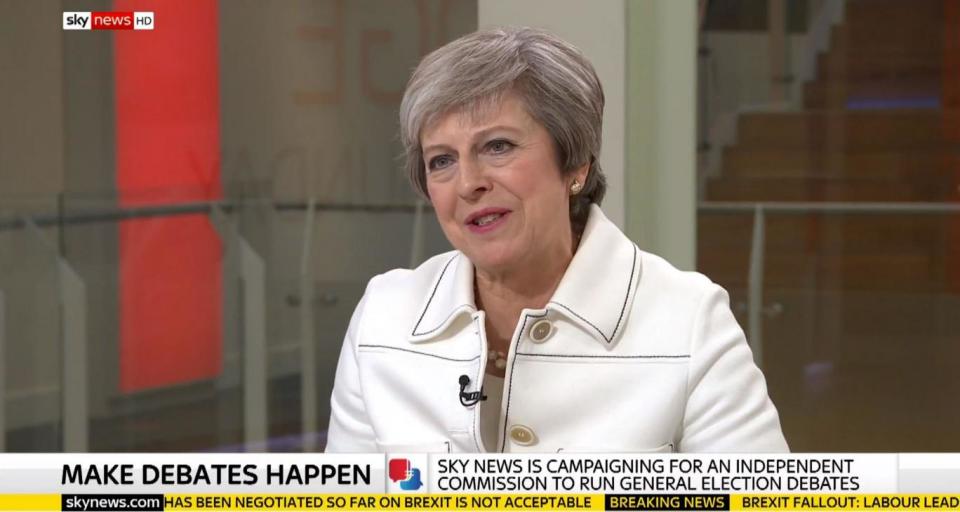 Theresa May on Sophy Ridge on Sunday (Sky News/PA)