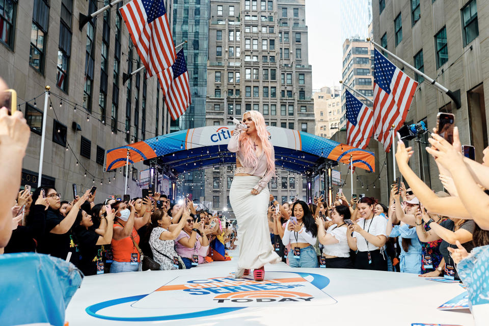 Karol G performs on 30 rock plaza for the TODAY show.  (Tyler Essary / TODAY)