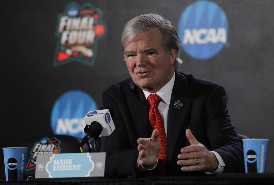 NCAA president Mark Emmert says don’t expect any sanctions prior to the 2019 NCAA Tournament. (AP)