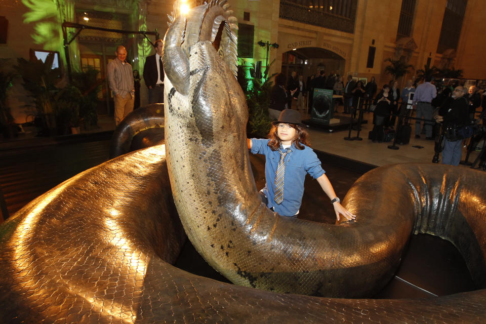 Titanoboa scale model revealed at Grand Central Terminal on Thursday, March 22. (Photo Credit: Mark Von Holden/ Smithsonian Channel)