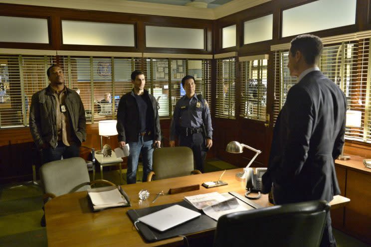 Russell Hornsby as Hank Griffin, David Giuntoli as Nick Burkhardt, and Reggie Lee as Sergeant Wu (Photo by: Allyson Riggs/NBC)