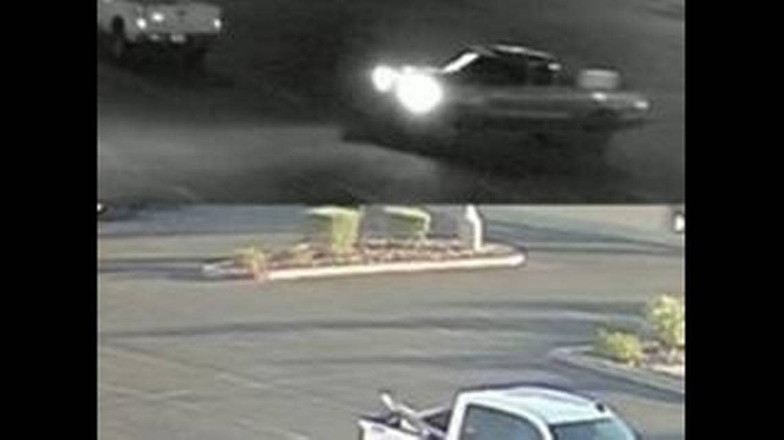 Investigators want to speak with the owners of the gray or silver 2008 Toyota extended cab pickup truck with “flared fenders and a brush guard,​” and another 2008 Toyota extended cab pickup in white “with a white camper shell, white rims, sunroof, and brush guard,” pictured here. Video surveillance captured both trucks traveling together and last seen in Primm, Nev., on August 13, 2019, at approximately 06:32 a.m., in the parking lot of Whiskey Pete’s Hotel and Casino, officials said.