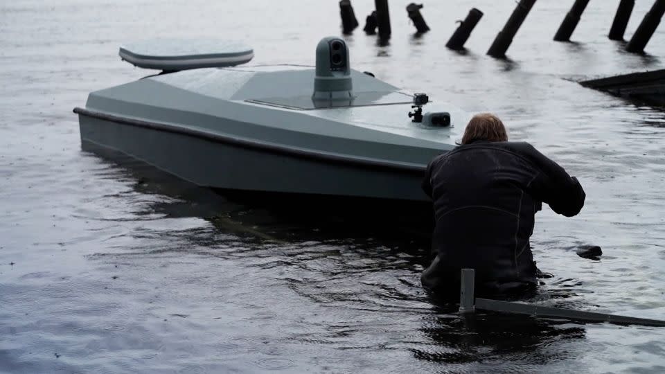 CNN has previously reported on Ukraine's development of sea drones, pictured here in July 2023. - CNN