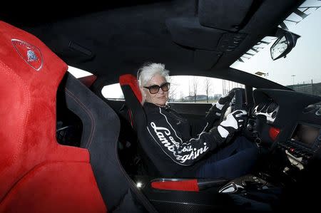 Sonja Heiniger, 76 years old, sits in her Lamborghini in Jona, Switzerland, March 20, 2015. REUTERS/Alessandro Garofalo