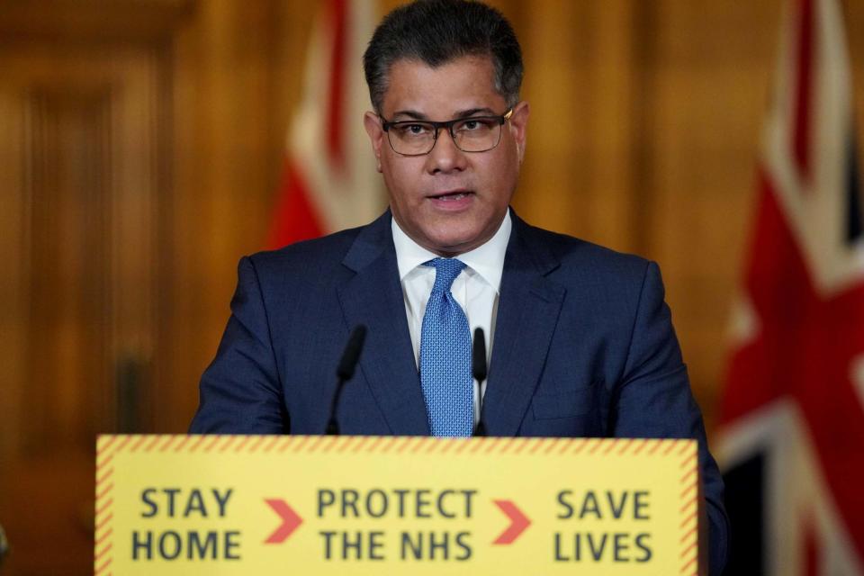 Alok Sharma speaking during a media briefing in Downing Street: PA