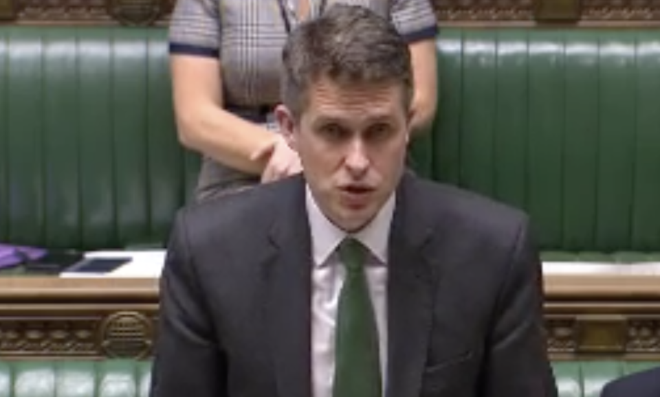 Gavin Williamson announces the school closures in the Commons. (Parliamentlive.tv)