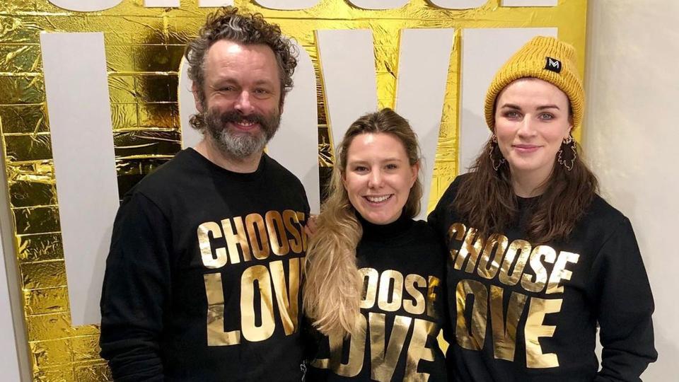 Michael Sheen and Aisling Bea pose for a photo in December 2018