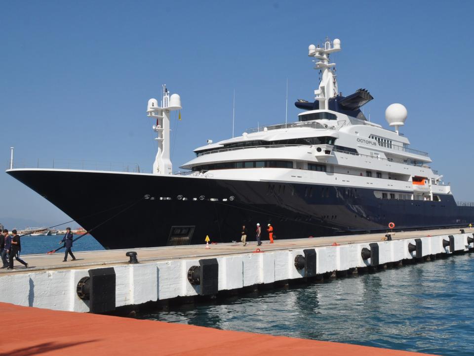14ft luxury yacht 'Octopus' owned by Microsoft co-founder, Paul Allen, is moored to fuel up at Ege Ports in Kusadasi district of Aydin, Turkey on April 27, 2015.