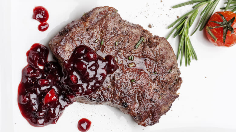 steak with berry jam sauce