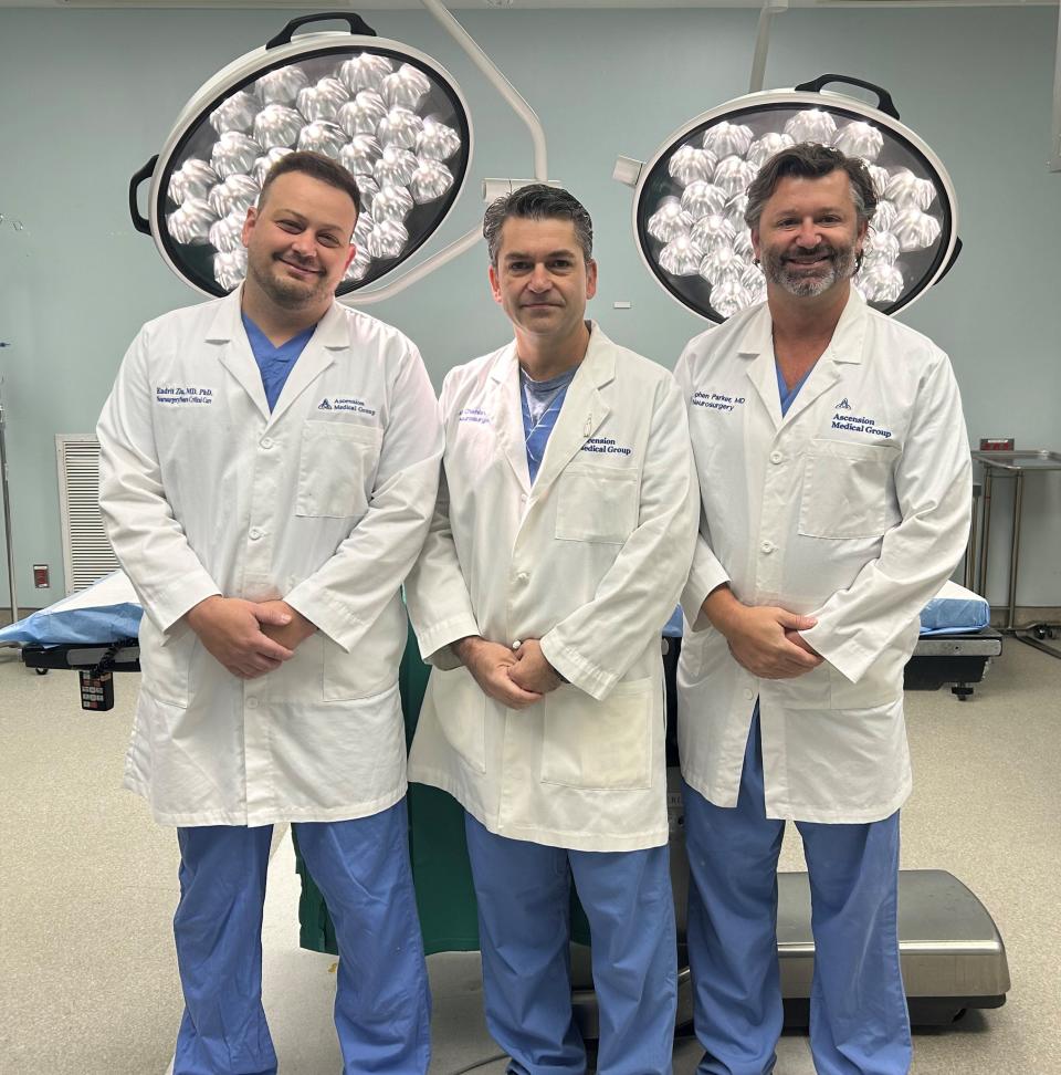 Ascension St. Vincent's Southside was recognized as a top-five hospital in the state for spine surgery. Pictured are Ascension Southside neurosurgeons Drs. Endrit Ziu, from left, Ali Chahlavi and Stephen Parker.