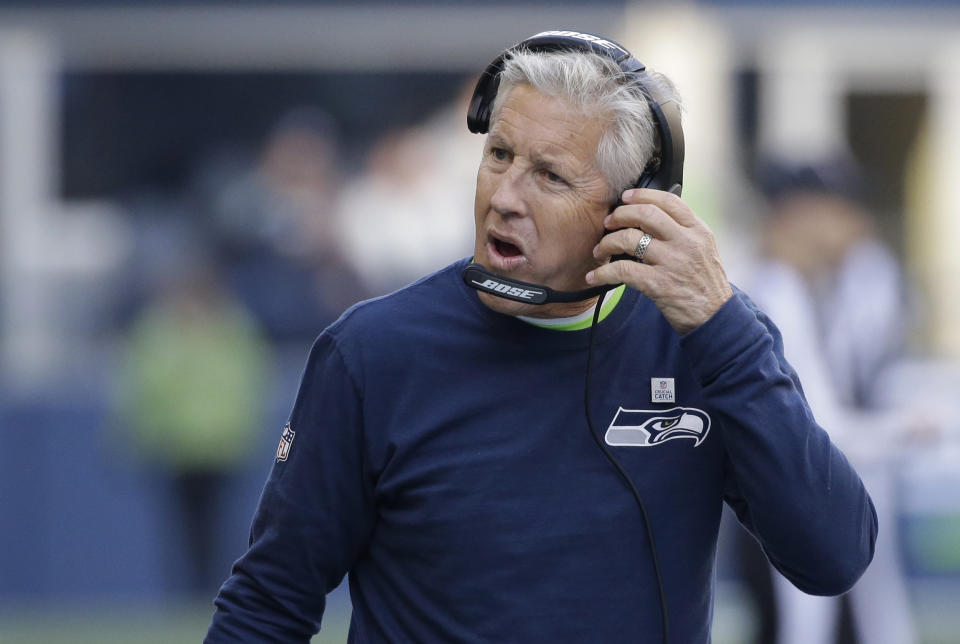 Seahawks head coach Pete Carroll is the subject of a discovery request from Colin Kaepernick's legal team. (AP)