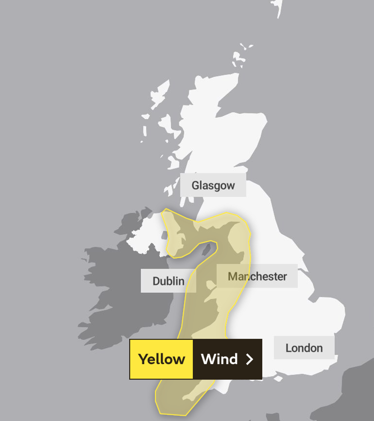 A map showing the areas covered by Tuesday’s weather warning (Met Office)