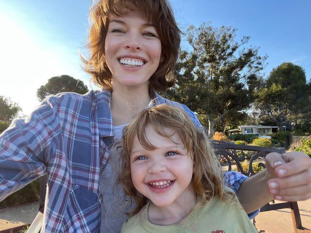 <p>Milla Jovovich Instagram</p> Milla Jovovich and daughter Osian Lark Elliot.