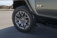<p>GMC will offer the Hummer EV SUV with the choice on-road and off-road equipment. For folks who plan to spend more time on pavement, the on-road version gets the 22-inch rollers seen here. They're mounted on a set of LT305/55R-22 Goodyear Wrangler Territory all-terrain tires.</p>