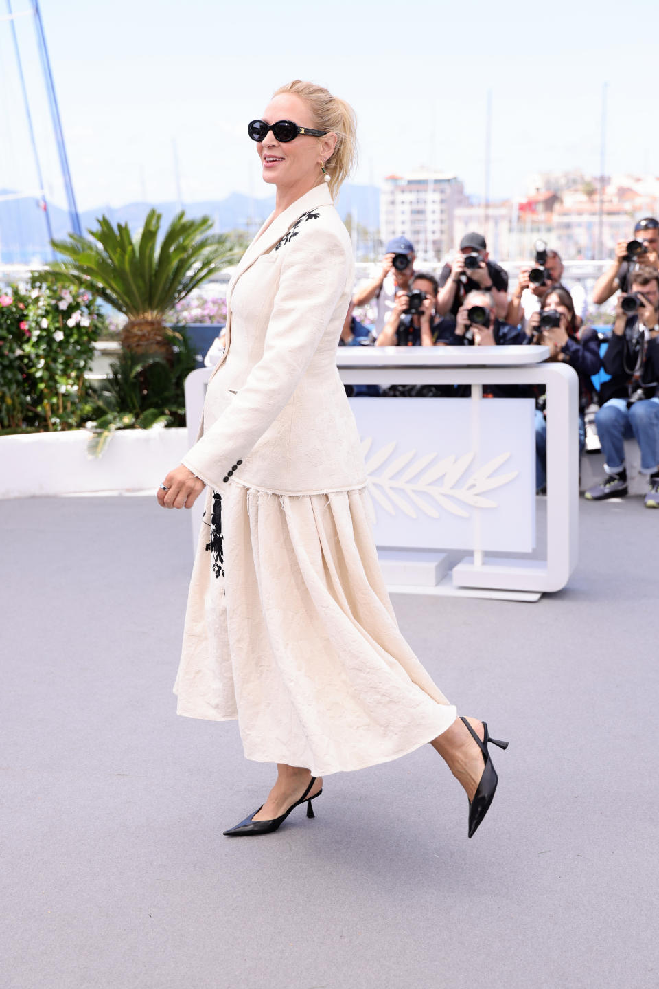 CANNES, FRANCE - MAY 18: Uma Thurman attends the "Oh, Canada" Photocall at the 77th annual Cannes Film Festival at Palais des Festivals on May 18, 2024 in Cannes, France. (Photo by Andreas Rentz/Getty Images)