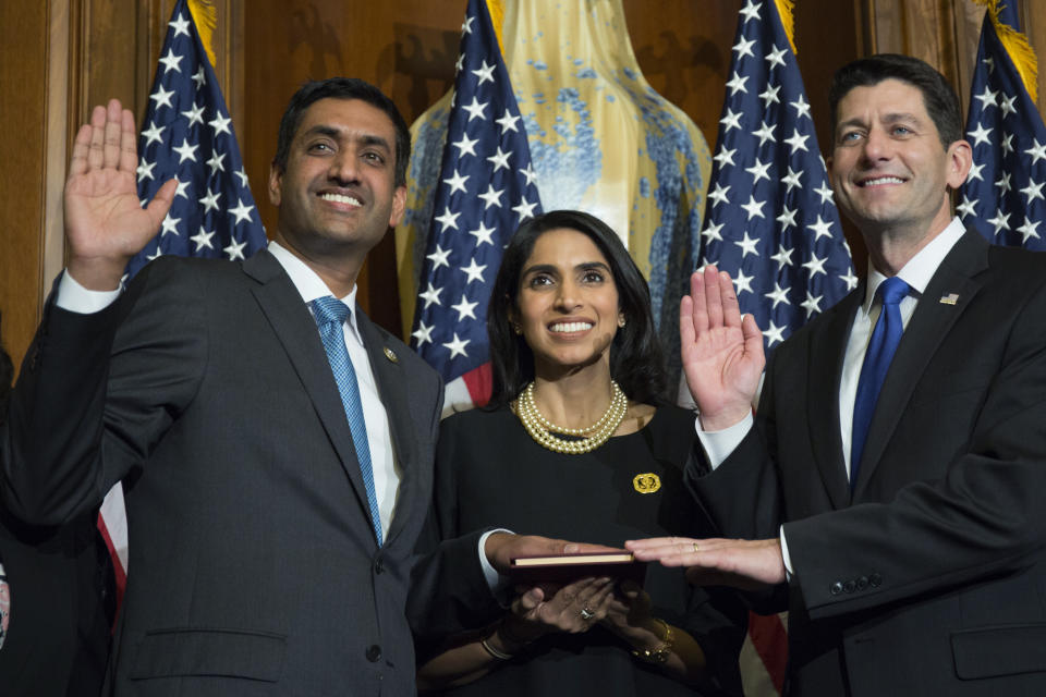 Rep. Ro Khanna, left, with Paul Ryan, right.