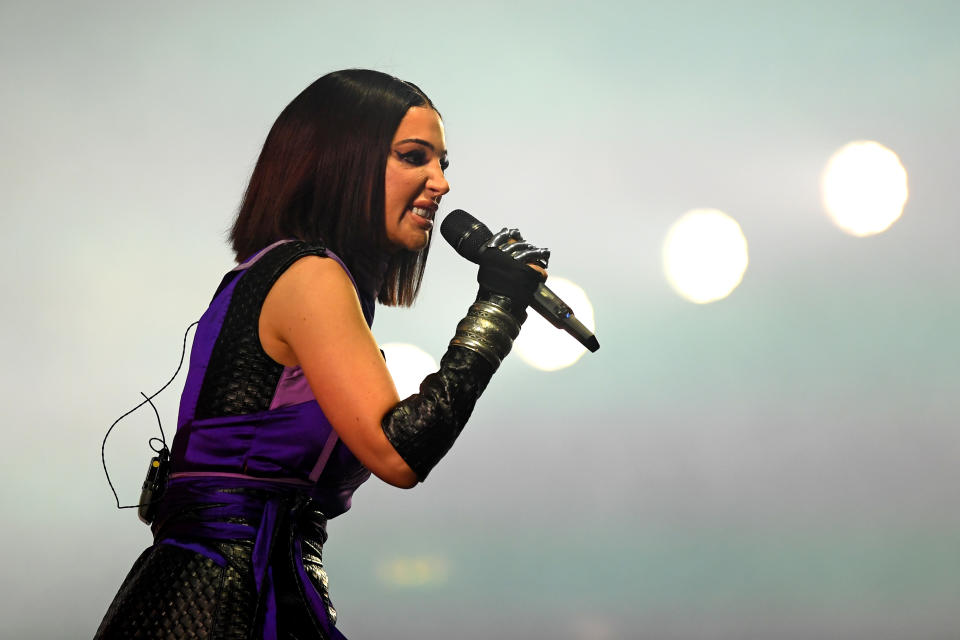 LONDON, ENGLAND - OCTOBER 28: Tulisa Contostavlos of N-Dubz performs on stage during the KISS Haunted House Party 2022 at the OVO Arena Wembley on October 28, 2022 in London, England. (Photo by Joe Maher/Getty Images for Bauer)