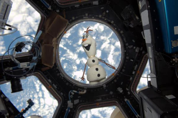 Cosmonaut Anton Shkaplerov brought a plush toy version of Olaf the snowman from the movie "Frozen" aboard the International Space Station at the request of his 8-year-old daughter.