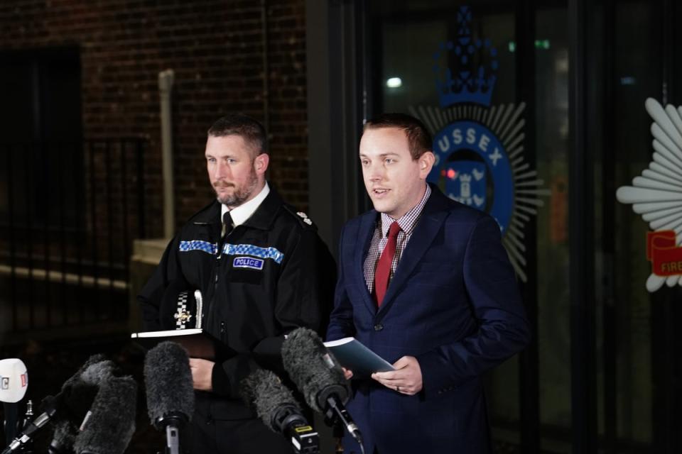 Sussex Police Chief Superintendent James Collis (left) and Met Police Detective Superintendent Lewis Basford announce the news (PA)