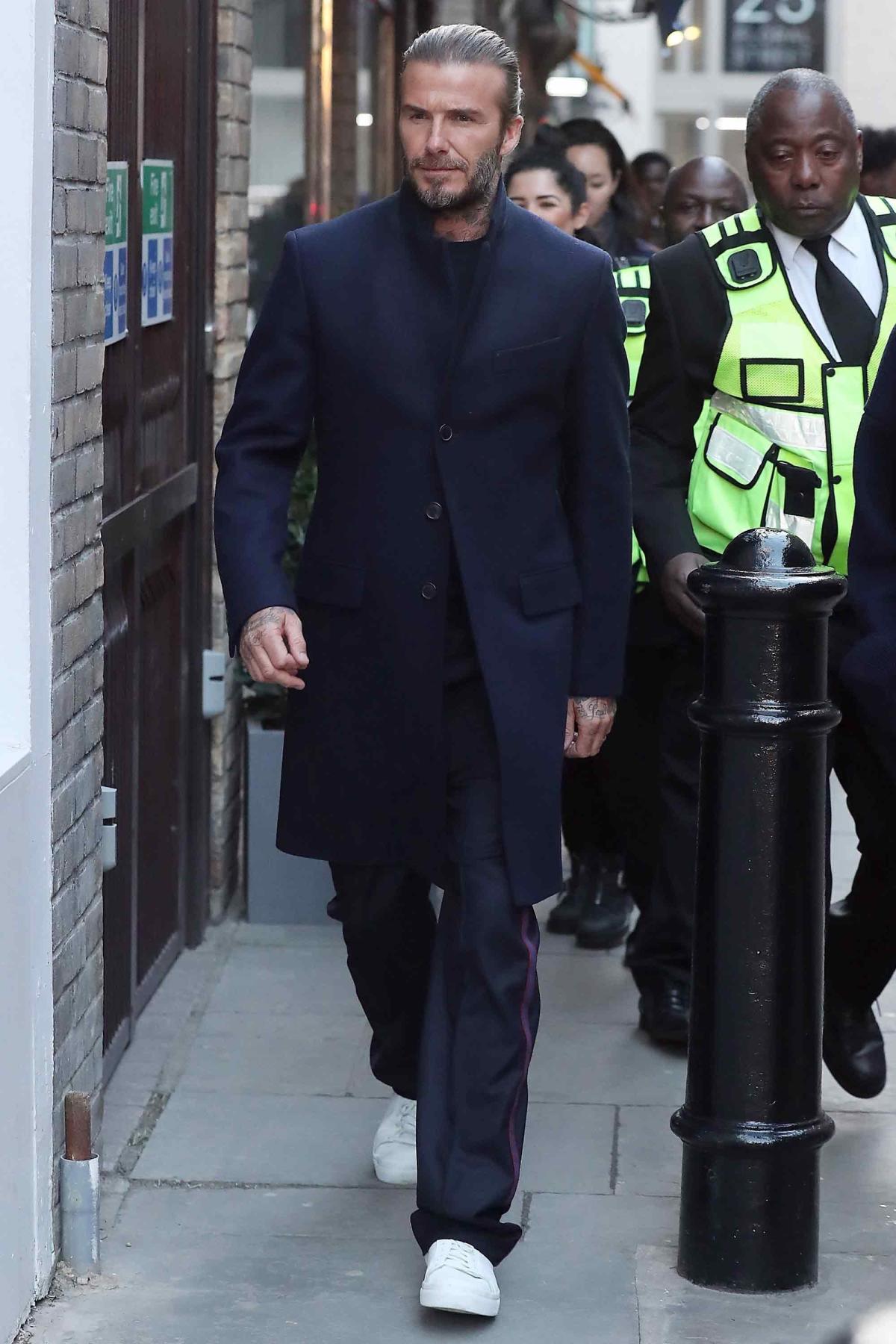 Photos of David Beckham in Dior Sneakers and a Jacket in February