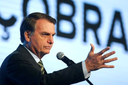 Brazil's President Jair Bolsonaro speaks during the Brazilian Steel Conference in Brasilia