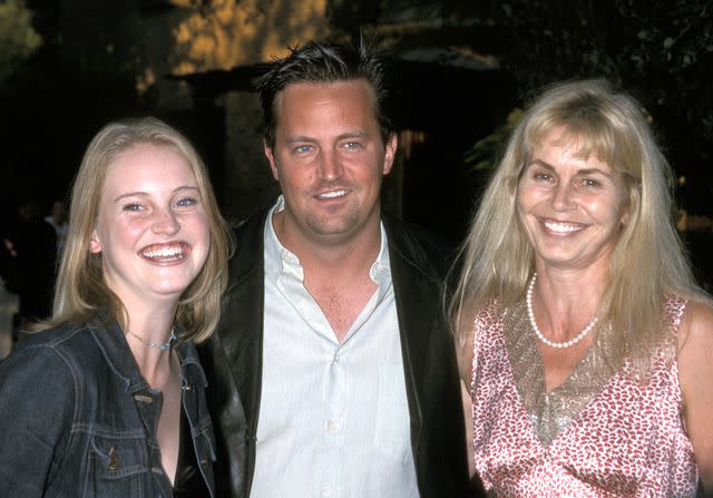 <p>Ron Galella, Ltd./Ron Galella Collection/Getty</p> Matthew Perry with his sister Emily and his mother Suzanne