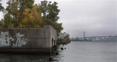 A view of the outfall pipes from The City of Detroit Water and Sewerage Wastewater Treatment Plant are seen along the Detroit River in Detroit, Michigan October 1, 2013. REUTERS/Rebecca Cook