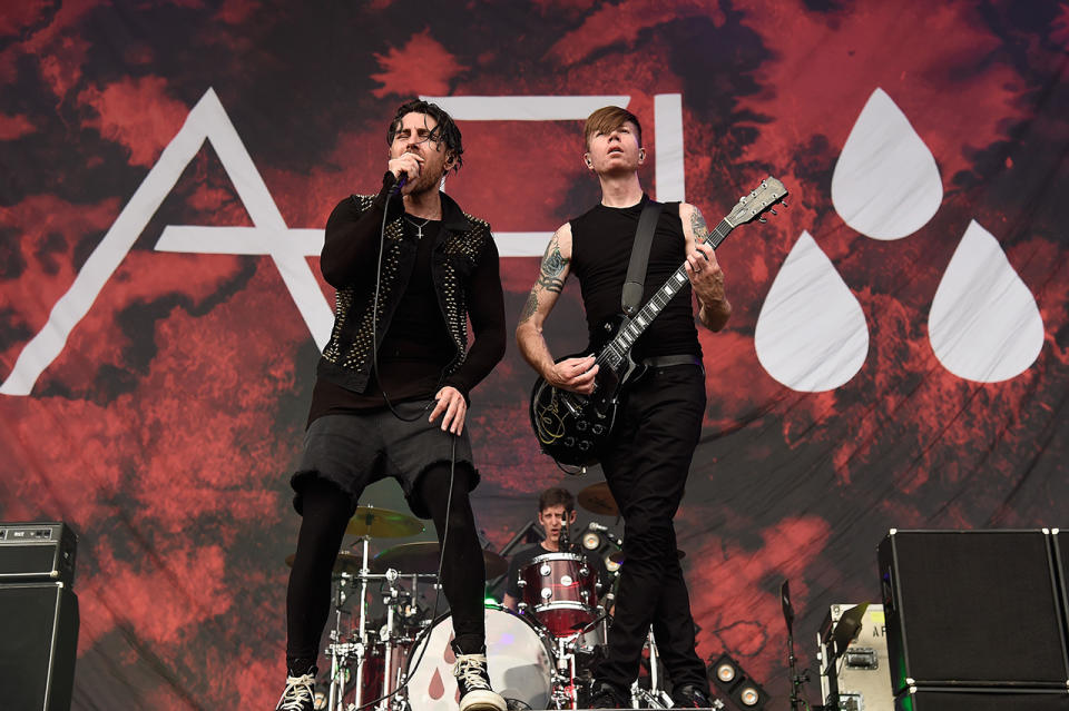 <p>AFIDavey Havok (L) and Jade Puget of AFI perform onstage during the 2017 Firefly Music Festival on June 16, 2017 in Dover, Delaware. (Photo by Kevin Mazur/Getty Images for Firefly) </p>